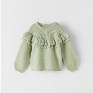 Zara Ruffled Knit Sweater, light green, 9-12 mo